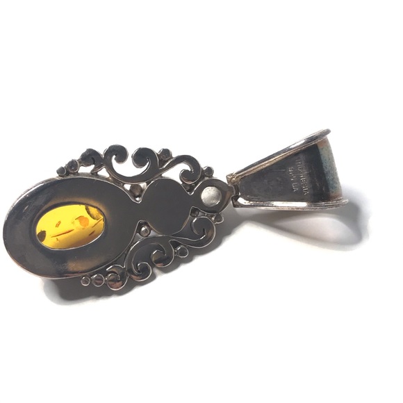 Pendant 925 Sterling Silver Amber Semi Precious - Picture 5 of 8